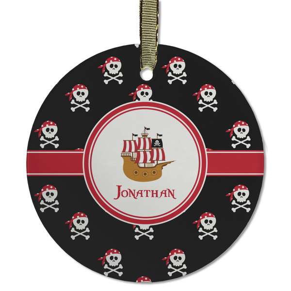 Custom Pirate Flat Glass Ornament - Round w/ Name or Text