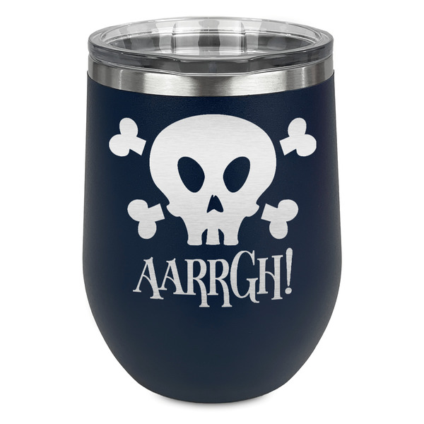 Custom Pirate Stemless Stainless Steel Wine Tumbler - Navy - Double Sided (Personalized)