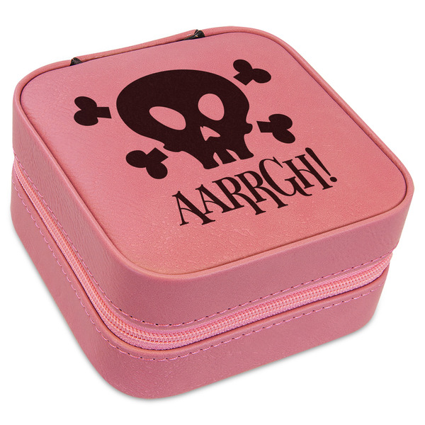 Custom Pirate Travel Jewelry Boxes - Pink Leather (Personalized)