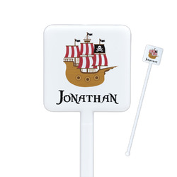 Pirate Square Plastic Stir Sticks - Single Sided (Personalized)