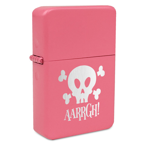 Custom Pirate Windproof Lighter - Pink - Double Sided & Lid Engraved (Personalized)