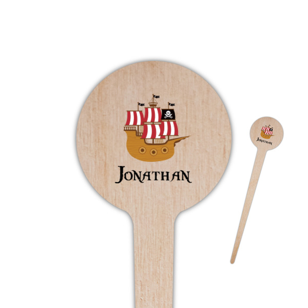 Custom Pirate 4" Round Wooden Food Picks - Double Sided (Personalized)