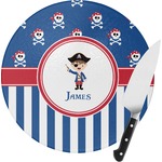 Blue Pirate Round Glass Cutting Board - Small (Personalized)