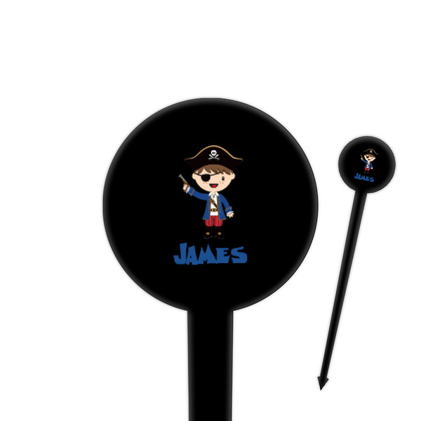 Custom Blue Pirate 4" Round Plastic Food Picks - Black - Single Sided (Personalized)