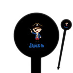 Blue Pirate 6" Round Plastic Food Picks - Black - Single Sided (Personalized)