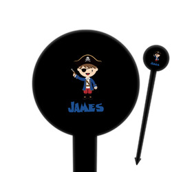 Blue Pirate 6" Round Plastic Food Picks - Black - Single Sided (Personalized)