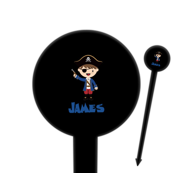 Custom Blue Pirate 6" Round Plastic Food Picks - Black - Single Sided (Personalized)