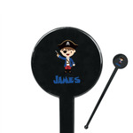 Blue Pirate 7" Round Plastic Stir Sticks - Black - Double Sided (Personalized)