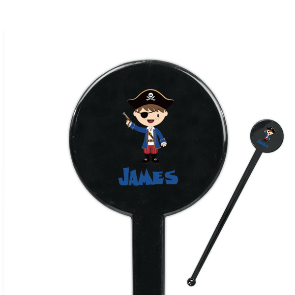 Custom Blue Pirate 7" Round Plastic Stir Sticks - Black - Double Sided (Personalized)