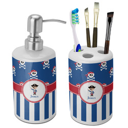 Blue Pirate Ceramic Bathroom Accessories Set (Personalized)