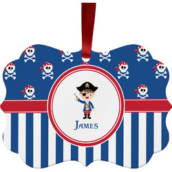 Blue Pirate Metal Frame Ornament - Double Sided w/ Name or Text