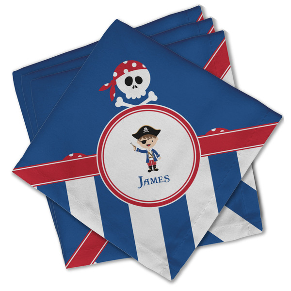 Custom Blue Pirate Cloth Cocktail Napkins - Set of 4 w/ Name or Text