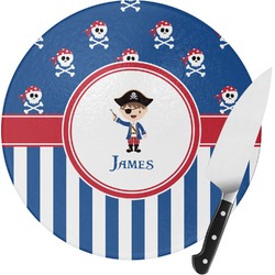 Blue Pirate Round Glass Cutting Board - Medium (Personalized)