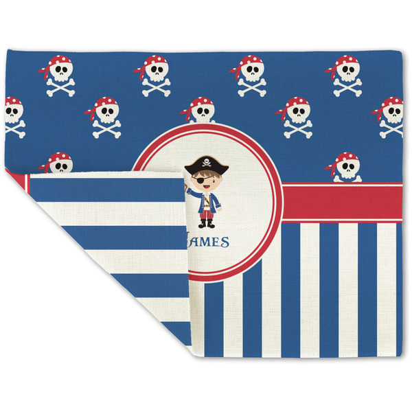 Custom Blue Pirate Double-Sided Linen Placemat - Single w/ Name or Text