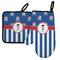 Blue Pirate Neoprene Oven Mitt and Pot Holder Set - Left