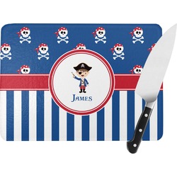 Blue Pirate Rectangular Glass Cutting Board - Large - 15.25"x11.25" w/ Name or Text