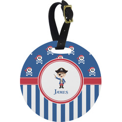 Blue Pirate Plastic Luggage Tag - Round (Personalized)