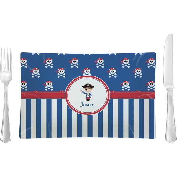 Custom Blue Pirate Rectangular Glass Lunch / Dinner Plate - Single or Set (Personalized)