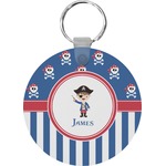 Blue Pirate Round Plastic Keychain (Personalized)