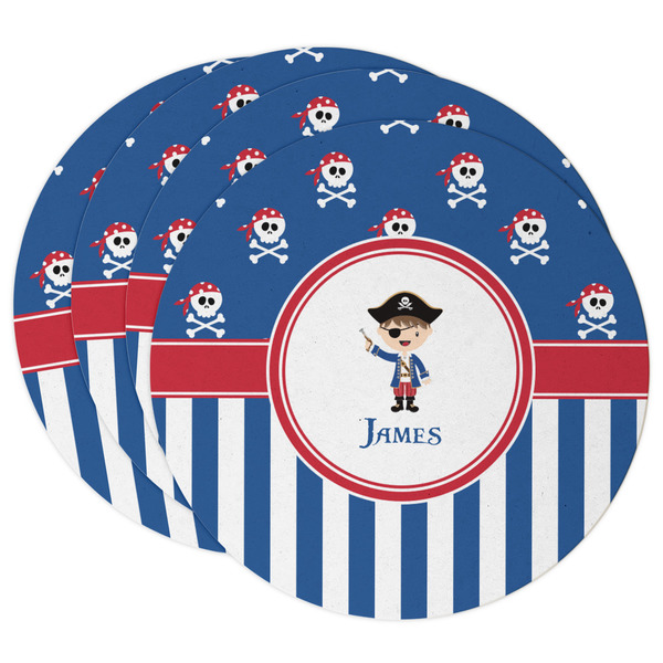 Custom Blue Pirate Round Paper Coasters w/ Name or Text