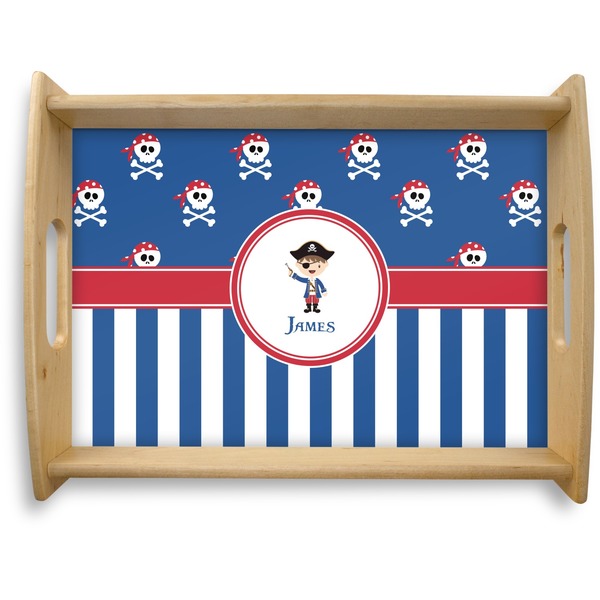 Custom Blue Pirate Natural Wooden Tray - Large (Personalized)