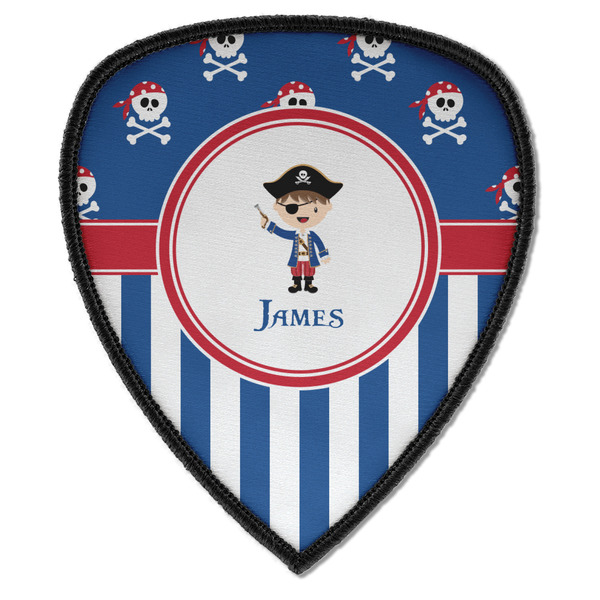 Custom Blue Pirate Iron on Shield Patch A w/ Name or Text