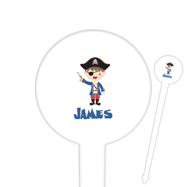 Custom Blue Pirate 6" Round Plastic Food Picks - White - Double Sided (Personalized)