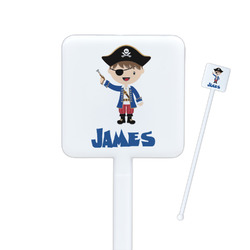 Blue Pirate Square Plastic Stir Sticks - Single Sided (Personalized)