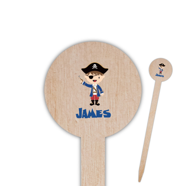 Custom Blue Pirate 6" Round Wooden Food Picks - Double Sided (Personalized)