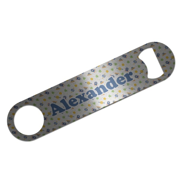 Custom Boy's Space Themed Bar Bottle Opener - Silver w/ Name or Text