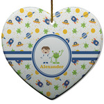 Boy's Space Themed Heart Ceramic Ornament w/ Name or Text