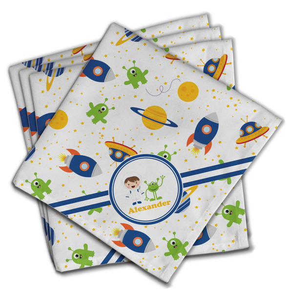 Custom Boy's Space Themed Cloth Napkins (Set of 4) (Personalized)