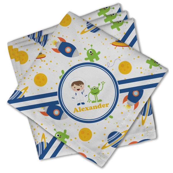 Custom Boy's Space Themed Cloth Cocktail Napkins - Set of 4 w/ Name or Text