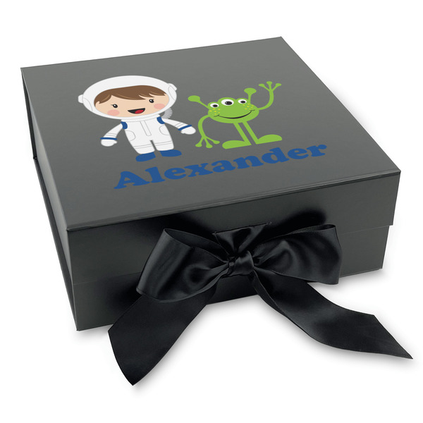 Custom Boy's Space Themed Gift Box with Magnetic Lid - Black (Personalized)