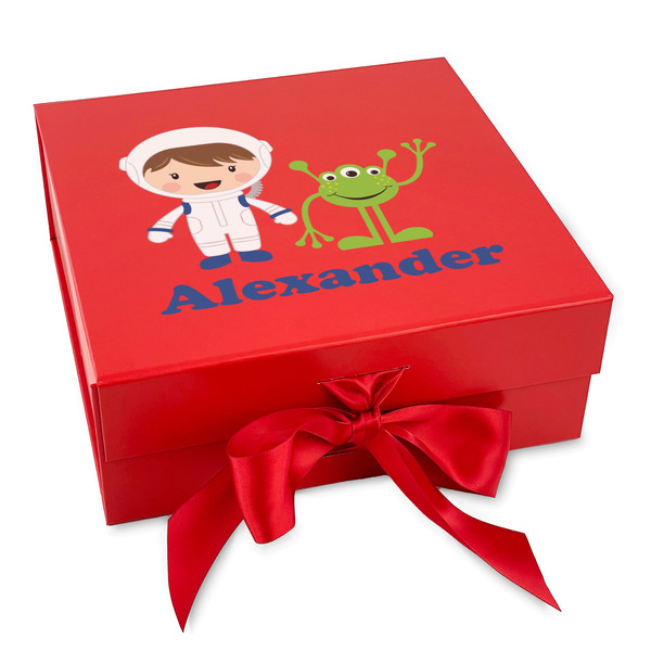 Custom Boy's Space Themed Gift Box with Magnetic Lid - Red (Personalized)