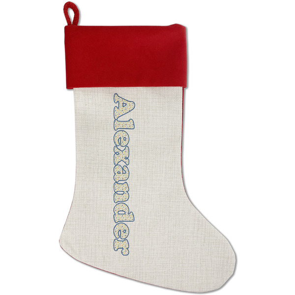 Custom Boy's Space Themed Red Linen Stocking (Personalized)
