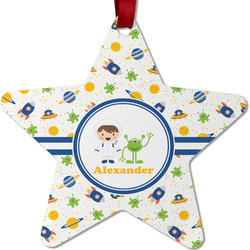 Boy's Space Themed Metal Star Ornament - Double Sided w/ Name or Text
