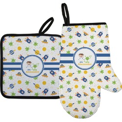 Boy's Space Themed Right Oven Mitt & Pot Holder Set w/ Name or Text