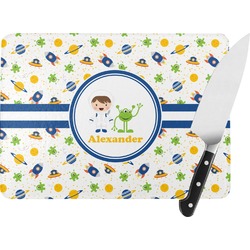 Boy's Space Themed Rectangular Glass Cutting Board - Large - 15.25"x11.25" w/ Name or Text