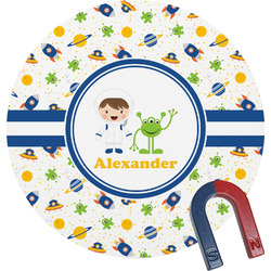 Boy's Space Themed Round Fridge Magnet (Personalized)