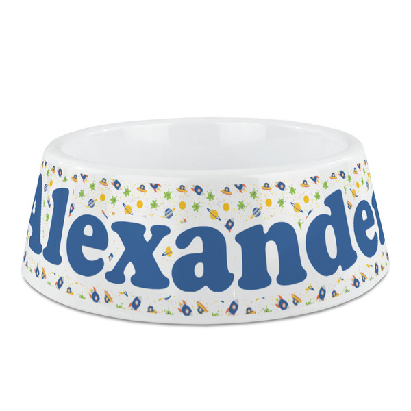 Custom Boy's Space Themed Plastic Dog Bowl - Medium (Personalized)