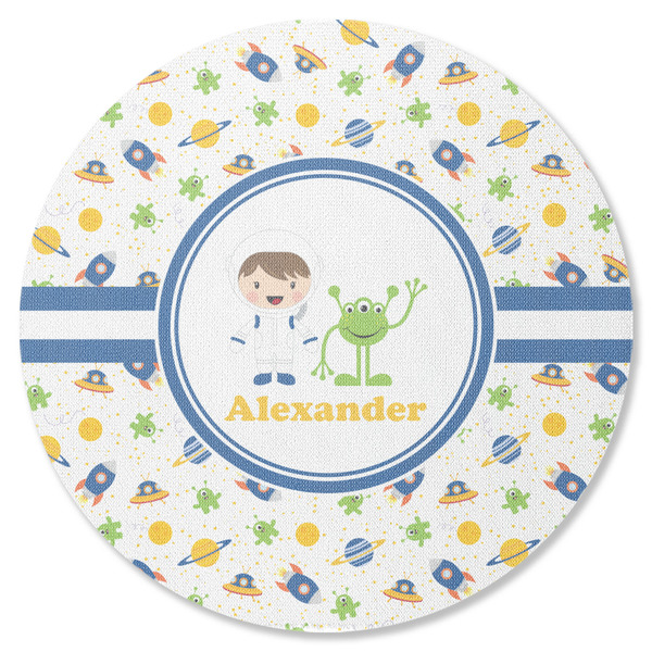 Custom Boy's Space Themed Round Rubber Backed Coaster (Personalized)