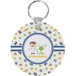 Boy's Space Themed Round Plastic Keychain (Personalized)