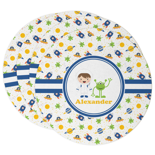 Custom Boy's Space Themed Round Paper Coasters w/ Name or Text