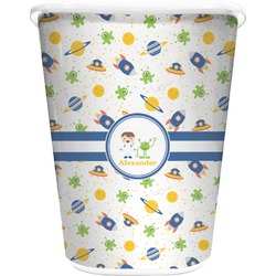 Boy's Space Themed Waste Basket - Double Sided (White) (Personalized)