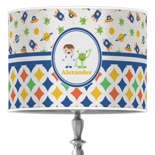 Custom Boy's Space & Geometric Print Drum Lamp Shade (Personalized)