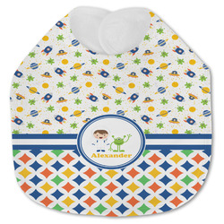 Boy's Space & Geometric Print Jersey Knit Baby Bib w/ Name or Text