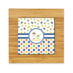 Boy's Space & Geometric Print Bamboo Trivet with Ceramic Tile Insert (Personalized)