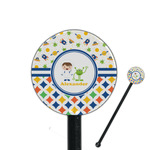 Boy's Space & Geometric Print 5.5" Round Plastic Stir Sticks - Black - Double Sided (Personalized)