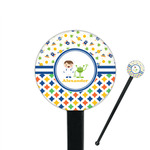 Boy's Space & Geometric Print 7" Round Plastic Stir Sticks - Black - Double Sided (Personalized)